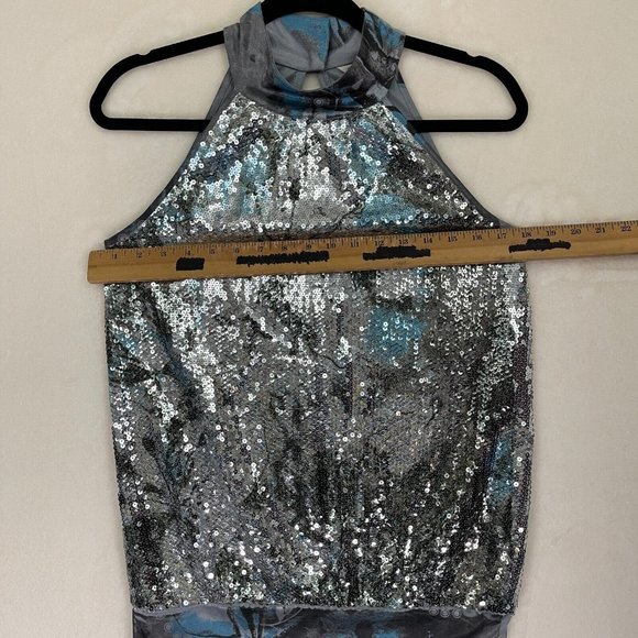 Studio Y Sequin Silver & Dark Gray Blue Sleeveless Party Dress Women's Sz Small - Picture 3 of 8
